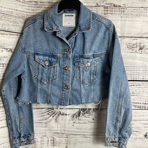 Garage Jeans jacket Womens Sz S Petite Denim Blue light Raw Hem Cotton Cowgirl - Picture 2 of 9